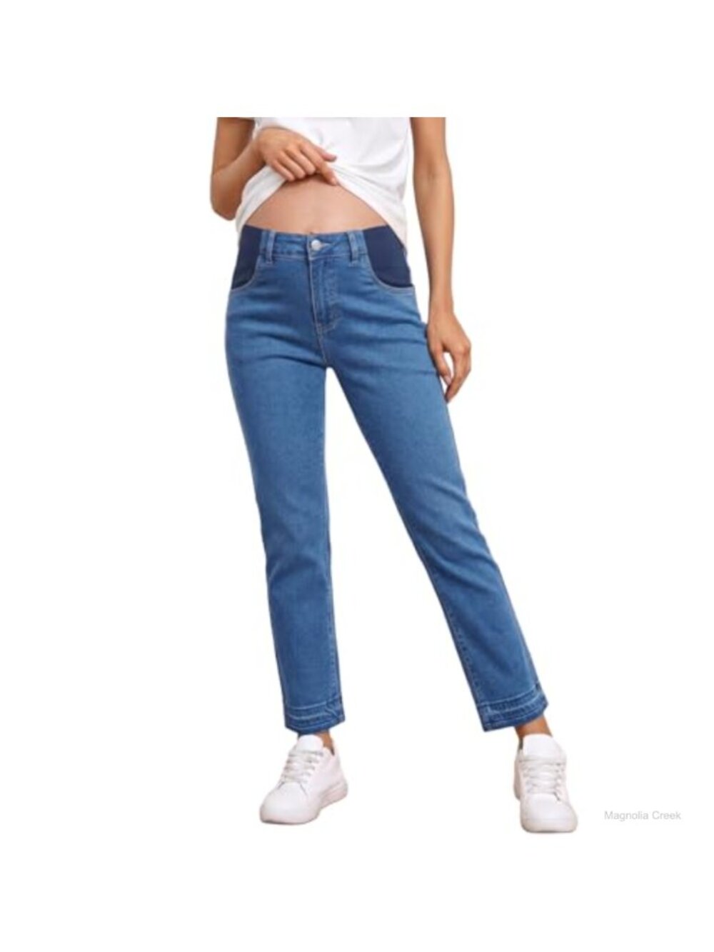 Maternity High Waisted Straight Leg Ankle Jeans Stretch Denim
